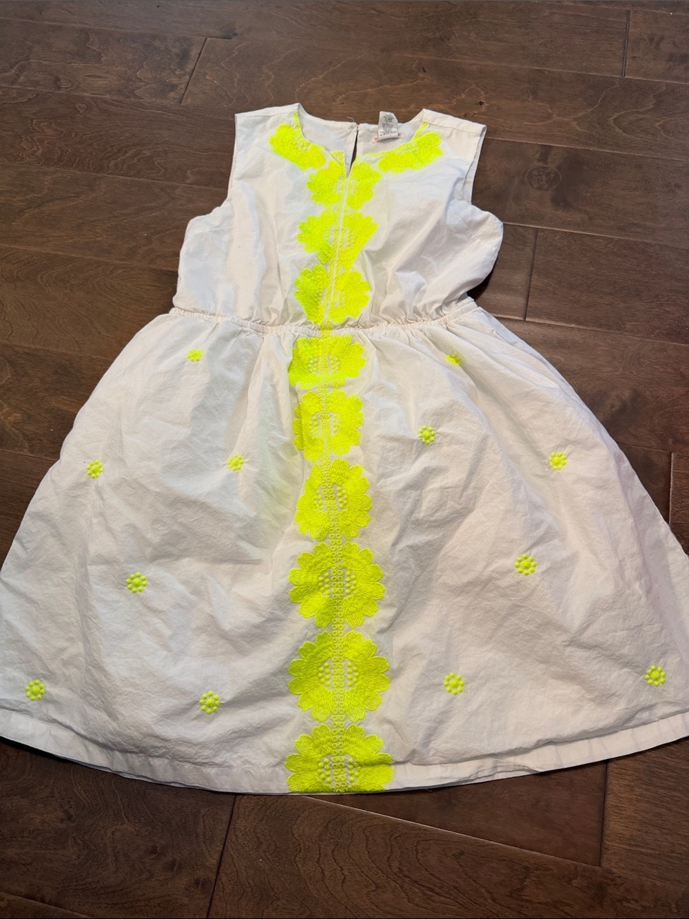Crewcuts White Dress with Neon Yellow Floral Embroidery